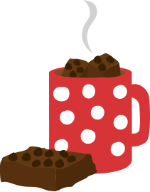 Red spotty mug and brownie illustration
